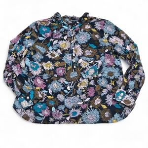 Talbots Navy Multicolor Floral Blouse EUC Size Large